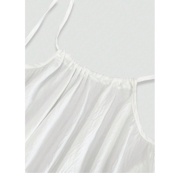 Loose Fitting White Backless Drawstring Cami Long Maxi Dress - Picture 4 of 10